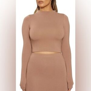 Naked Wardrobe Long Sleeve Crop Top - Tan